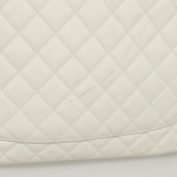 CHANEL Matelasse Cambon Line COCO Mark Tote Bag Lamb Skin White CC Auth 121507