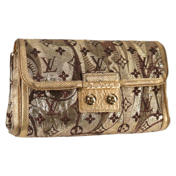 LOUIS VUITTON Monogram Brocade Tari Clutch Bag Gold M93142 LV Auth 121509V