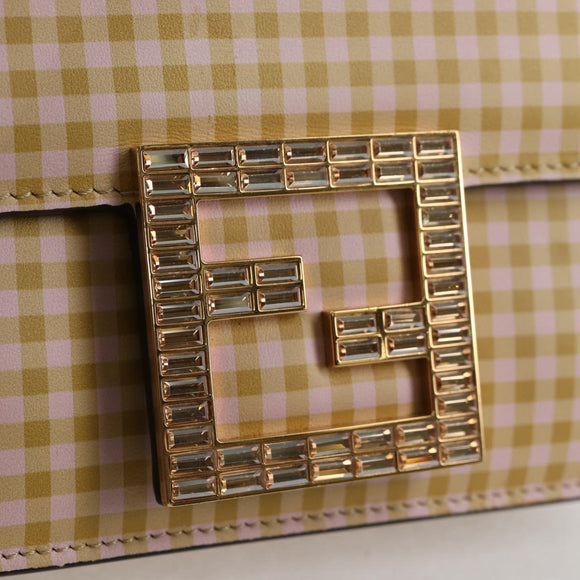 FENDI Shoulder Bag Leather Beige Gold Auth 121511M