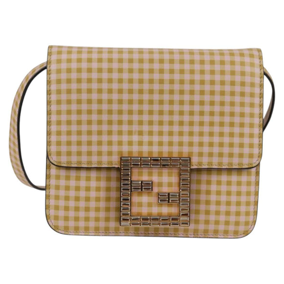 FENDI Shoulder Bag Leather Beige Gold Auth 121511M