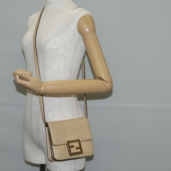 FENDI Shoulder Bag Leather Beige Gold Auth 121511M