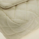 CHANEL Matelasse Chain Shoulder Bag Canvas White Silver CC Auth 121513-10