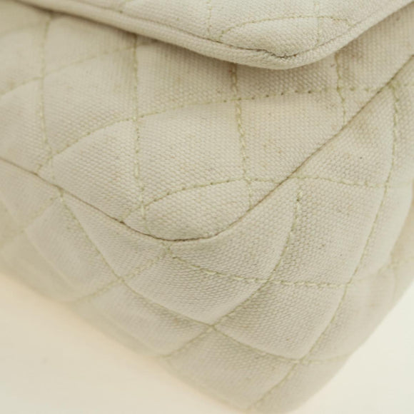 CHANEL Matelasse Chain Shoulder Bag Canvas White Silver CC Auth 121513