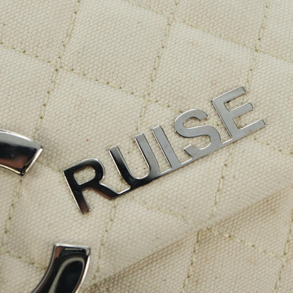 CHANEL Matelasse Chain Shoulder Bag Canvas White Silver CC Auth 121513