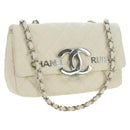 CHANEL Matelasse Chain Shoulder Bag Canvas White Silver CC Auth 121513-1