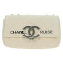 CHANEL Matelasse Chain Shoulder Bag Canvas White Silver CC Auth 121513-2