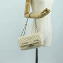 CHANEL Matelasse Chain Shoulder Bag Canvas White Silver CC Auth 121513-30