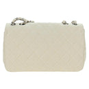 CHANEL Matelasse Chain Shoulder Bag Canvas White Silver CC Auth 121513-3