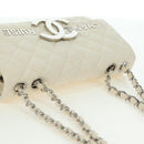 CHANEL Matelasse Chain Shoulder Bag Canvas White Silver CC Auth 121513-6