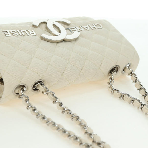 CHANEL Matelasse Chain Shoulder Bag Canvas White Silver CC Auth 121513