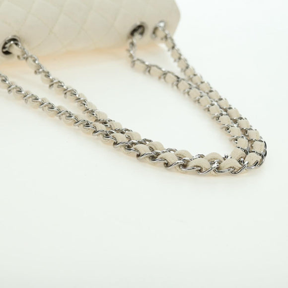 CHANEL Matelasse Chain Shoulder Bag Canvas White Silver CC Auth 121513
