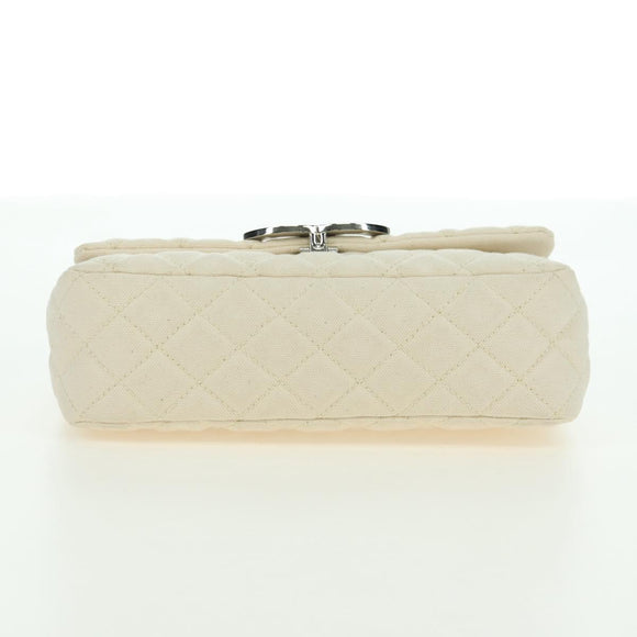 CHANEL Matelasse Chain Shoulder Bag Canvas White Silver CC Auth 121513
