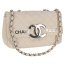 CHANEL Matelasse Chain Shoulder Bag Canvas White Silver CC Auth 121513V-1