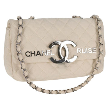 CHANEL Matelasse Chain Shoulder Bag Canvas White Silver CC Auth 121513V