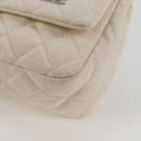 CHANEL Matelasse Chain Shoulder Bag Canvas White Silver CC Auth 121513V-16