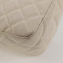 CHANEL Matelasse Chain Shoulder Bag Canvas White Silver CC Auth 121513V-18