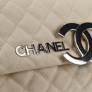 CHANEL Matelasse Chain Shoulder Bag Canvas White Silver CC Auth 121513V-19