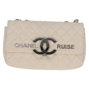 CHANEL Matelasse Chain Shoulder Bag Canvas White Silver CC Auth 121513V-13