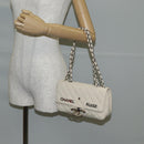 CHANEL Matelasse Chain Shoulder Bag Canvas White Silver CC Auth 121513V-28