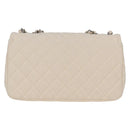 CHANEL Matelasse Chain Shoulder Bag Canvas White Silver CC Auth 121513V-2