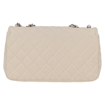 CHANEL Matelasse Chain Shoulder Bag Canvas White Silver CC Auth 121513V - 0