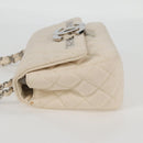CHANEL Matelasse Chain Shoulder Bag Canvas White Silver CC Auth 121513V-3