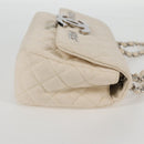 CHANEL Matelasse Chain Shoulder Bag Canvas White Silver CC Auth 121513V-4