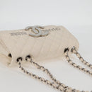 CHANEL Matelasse Chain Shoulder Bag Canvas White Silver CC Auth 121513V-6