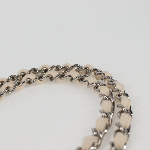 CHANEL Matelasse Chain Shoulder Bag Canvas White Silver CC Auth 121513V