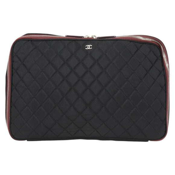 CHANEL Matelasse PC Case Nylon Black Silver CC Auth 121516M
