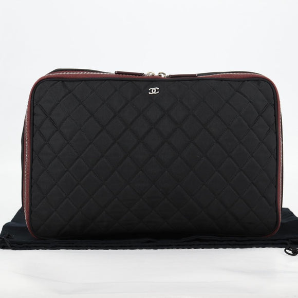 CHANEL Matelasse PC Case Nylon Black Silver CC Auth 121516M