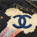 CHANEL Ketten-Schultertasche Denimblau Goldfarbene CC Auth 121517V-17