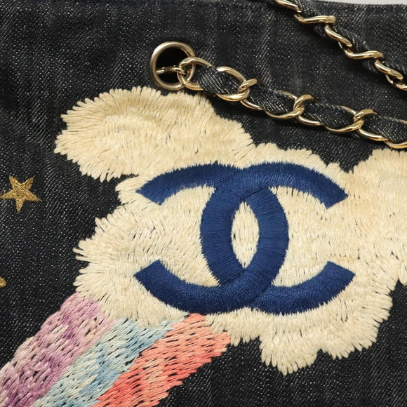 CHANEL Ketten-Schultertasche Denimblau Goldfarbene CC Auth 121517V