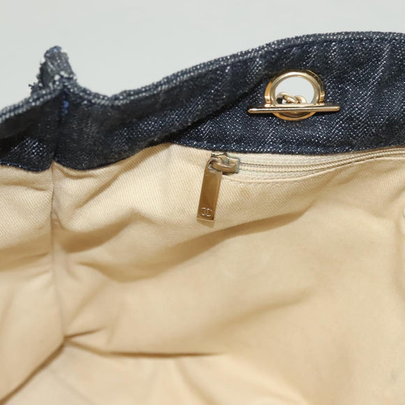 CHANEL Ketten-Schultertasche Denimblau Goldfarbene CC Auth 121517V