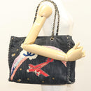 CHANEL Ketten-Schultertasche Denimblau Goldfarbene CC Auth 121517V-23