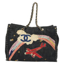 CHANEL Ketten-Schultertasche Denimblau Goldfarbene CC Auth 121517V-13