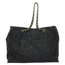 CHANEL Ketten-Schultertasche Denimblau Goldfarbene CC Auth 121517V-2
