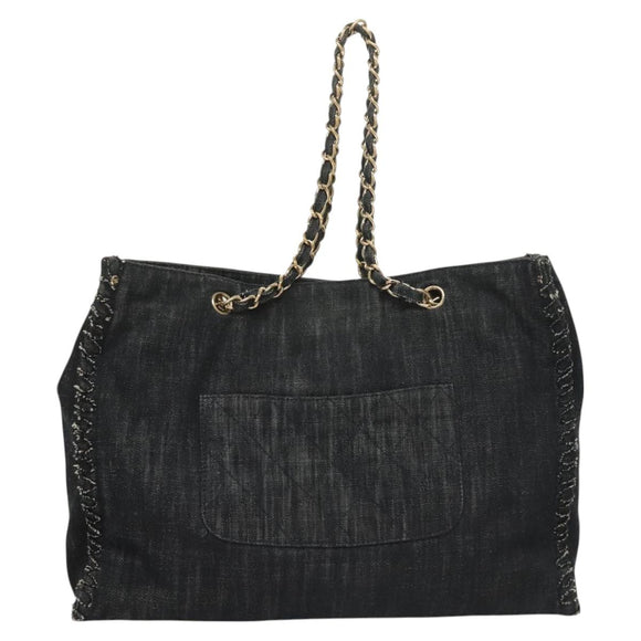CHANEL Ketten-Schultertasche Denimblau Goldfarbene CC Auth 121517V