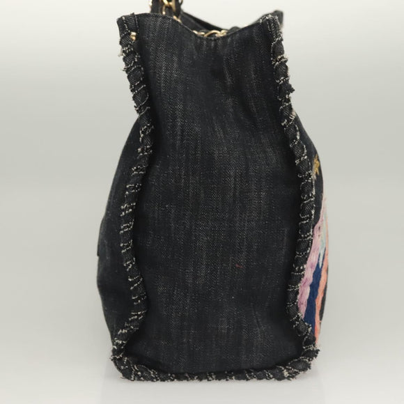 CHANEL Ketten-Schultertasche Denimblau Goldfarbene CC Auth 121517V