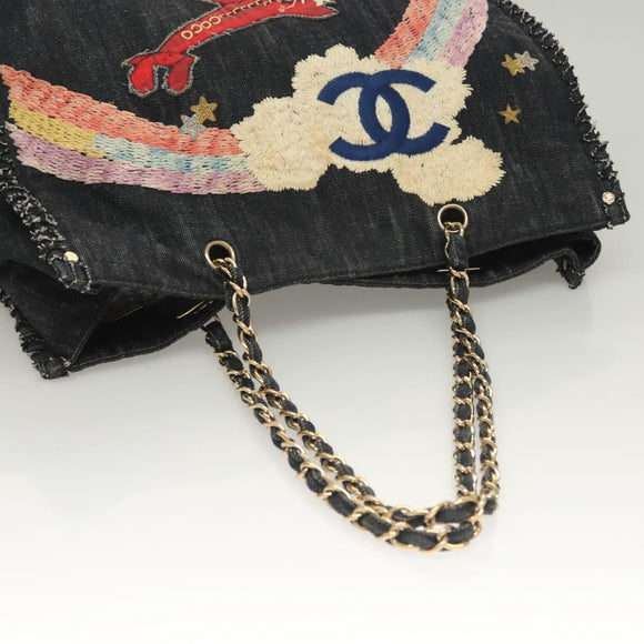 CHANEL Ketten-Schultertasche Denimblau Goldfarbene CC Auth 121517V