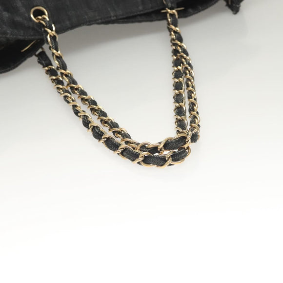 CHANEL Ketten-Schultertasche Denimblau Goldfarbene CC Auth 121517V