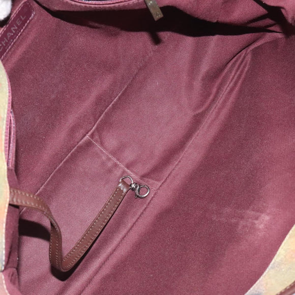 CHANEL Embroidery Graffiti Shoulder Bag Canvas Leather Khaki CC Auth 121519SV