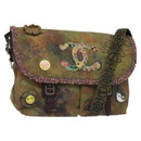 CHANEL Embroidery Graffiti Shoulder Bag Canvas Leather Khaki CC Auth 121519SV-1