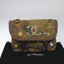CHANEL Embroidery Graffiti Shoulder Bag Canvas Leather Khaki CC Auth 121519SV-12