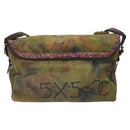 CHANEL Embroidery Graffiti Shoulder Bag Canvas Leather Khaki CC Auth 121519SV-2