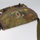 CHANEL Embroidery Graffiti Shoulder Bag Canvas Leather Khaki CC Auth 121519SV-6