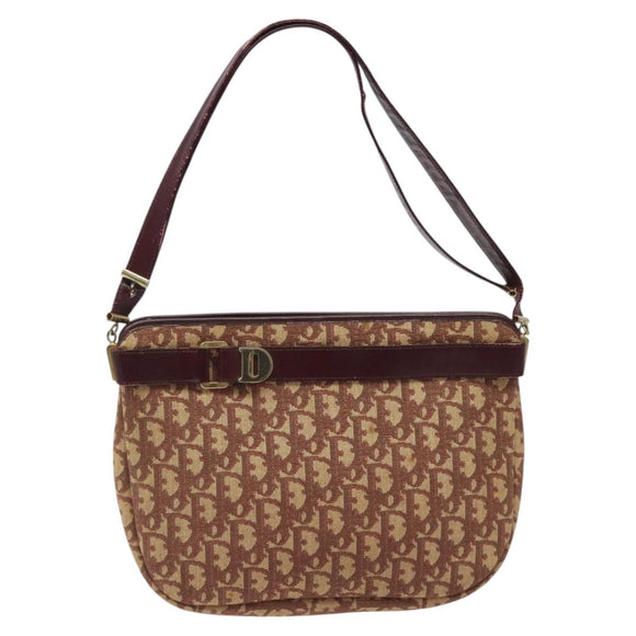 Christian Dior Trotter Canvas Shoulder Bag Red Gold Auth 121548