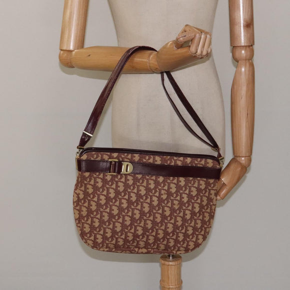Christian Dior Trotter Canvas Shoulder Bag Red Gold Auth 121548