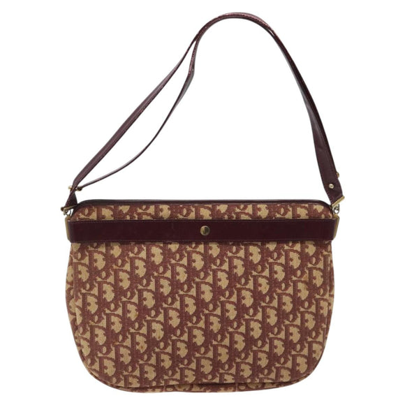 Christian Dior Trotter Canvas Shoulder Bag Red Gold Auth 121548