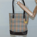 BURBERRY Nova Check Tote Bag Canvas Beige Gold Auth 121552-22